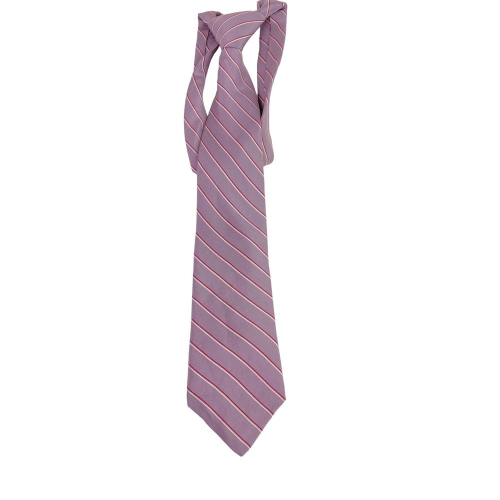 Vintage Lanvin Paris Silk Necktie Light Purple w/ Thin White & Red Stripes
